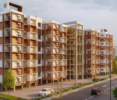 Simplicity, symmetry, and sunlight, that’s where timeless design begins. This modern residential facade pairs earthy brick textures with clean white geometry, creating warmth and rhythm in every elevation. A vision of urban living grounded in natural tones