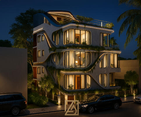 Architectural fluidity: Where architecture flows like nature. 🌿 Every curve tells a story of movement, light, and living in harmony with design. This residence redefines modern elegance with its fluid form and warm illumination.